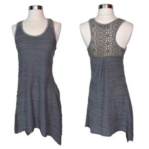 Yak N Yeti Gray Lace Yoke Asymmetrical Textured  Soft Comfy Sleeveless Tunic Top